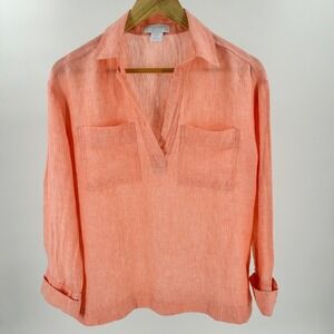 Martha Stewart Collection Coral 100% Linen V-Neck Tunic‎ Top Womens Small